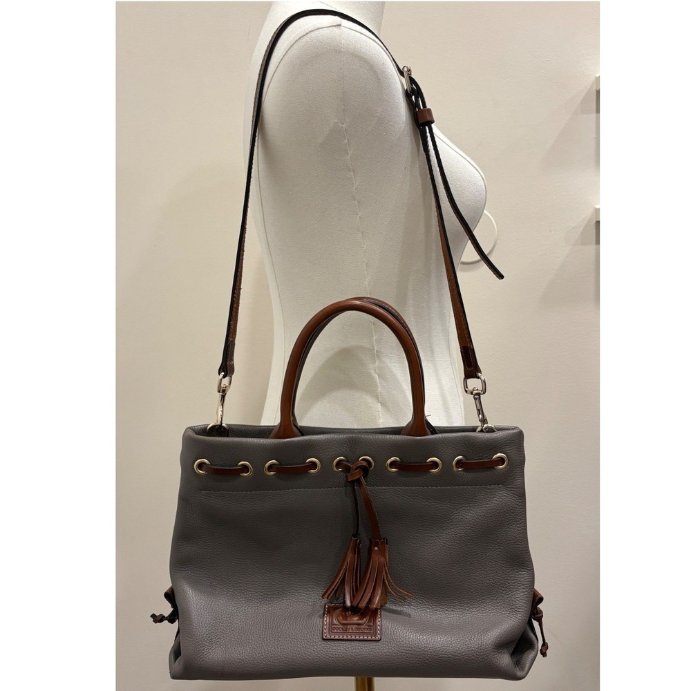 Dooney & Bourke Pebble Grain Tassel Tote Elephant Gray Leather Satchel Preppy